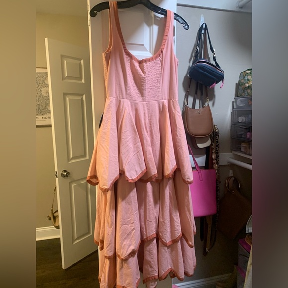 Girls Pink Layered Party Dress with Tiered Skirt